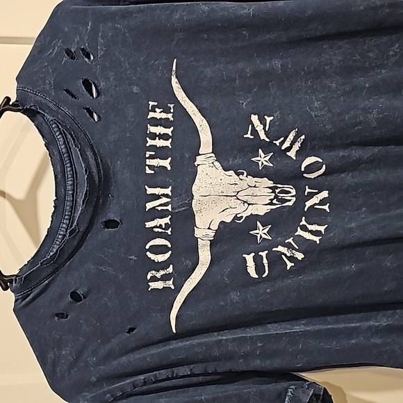 Womens blue mineral washed American Highway distressed tshirt sz large - Picture 4 of 8